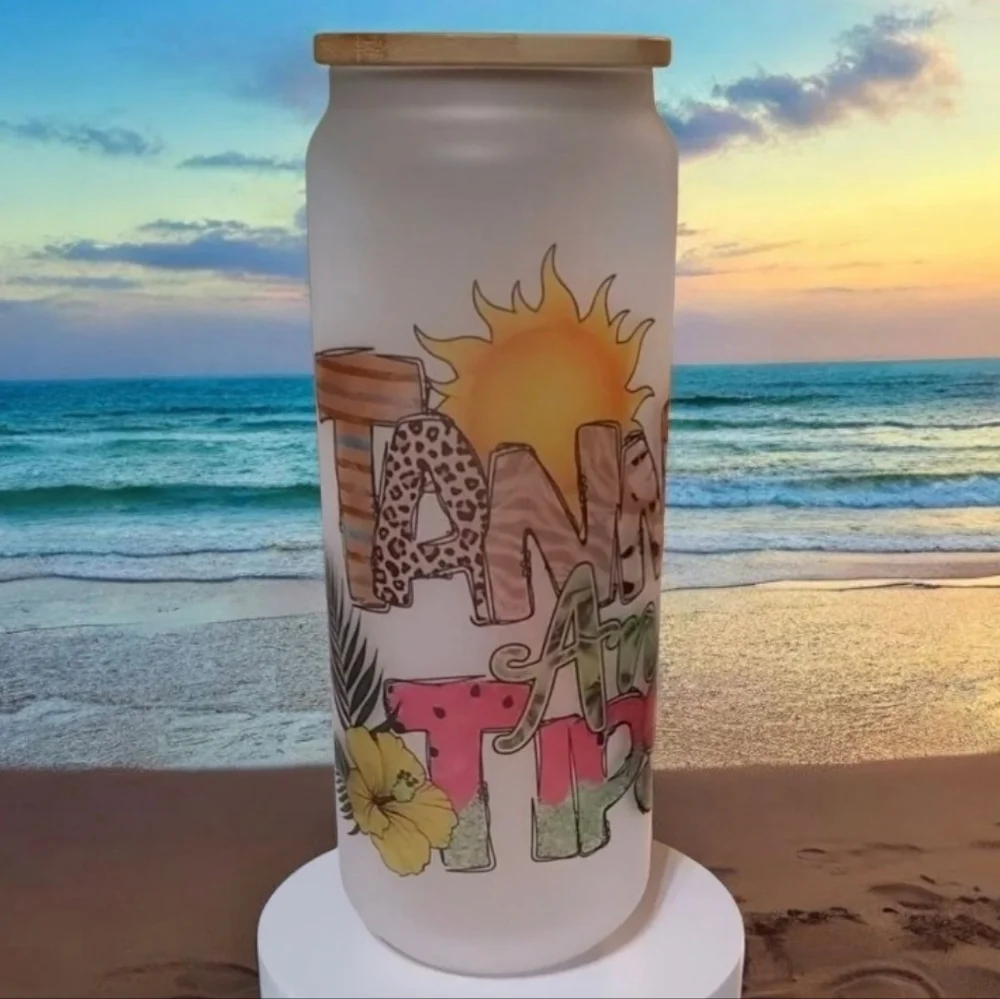 TANNED And TIPSY 25oz Frosted Glass Jar Tumbler 🎉sale